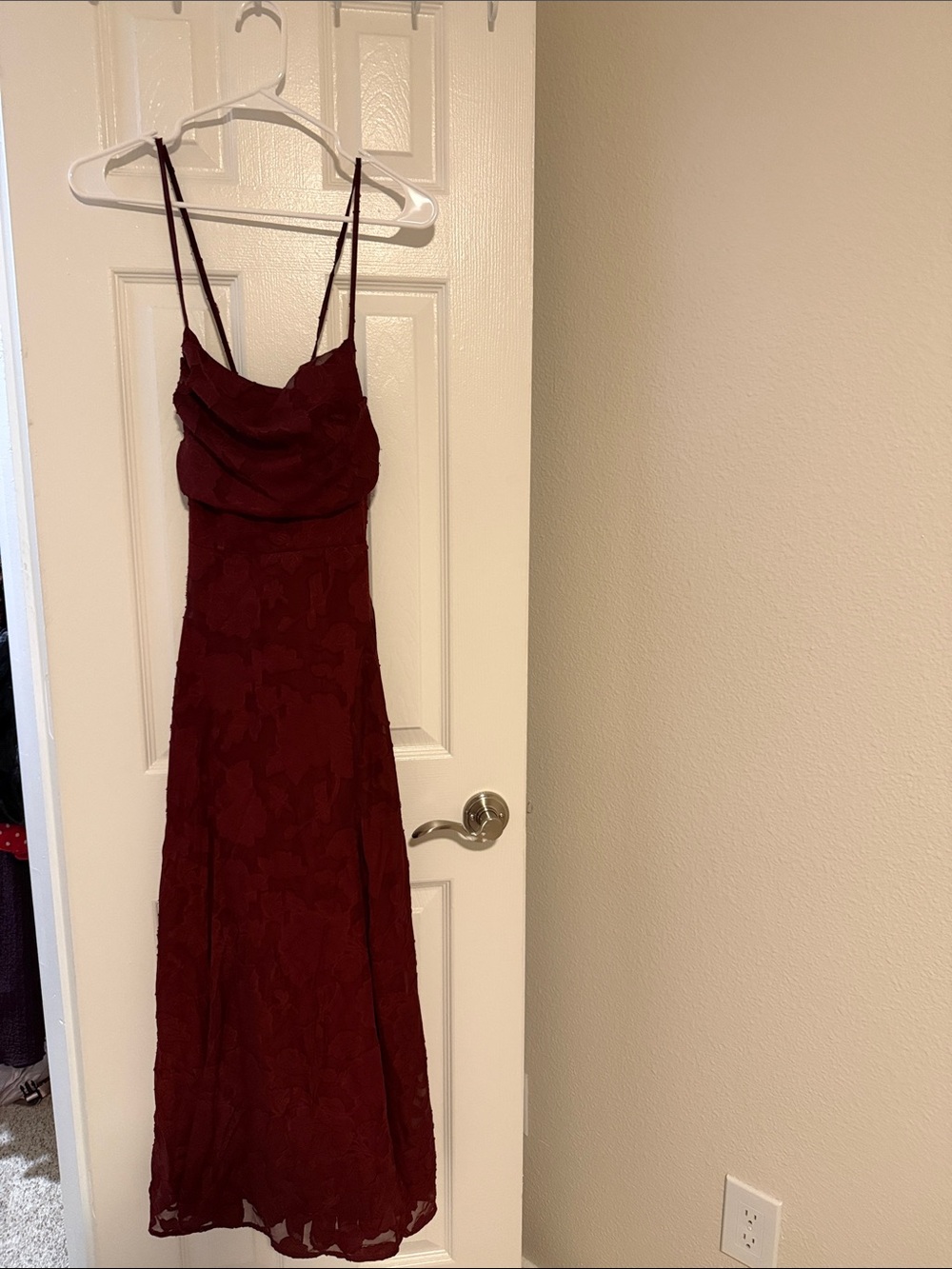RIHOAS Wine Red Lace Maxi Slip Dress with Spaghetti Straps